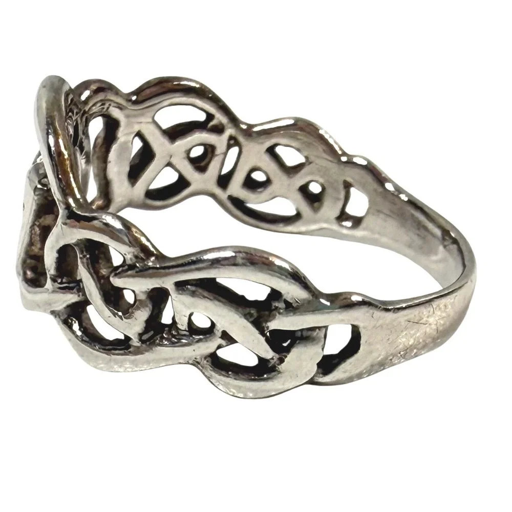 Vintage Sterling Silver 925 Celtic Knot Openwork Band Ring Size 5.25 1990s Retro